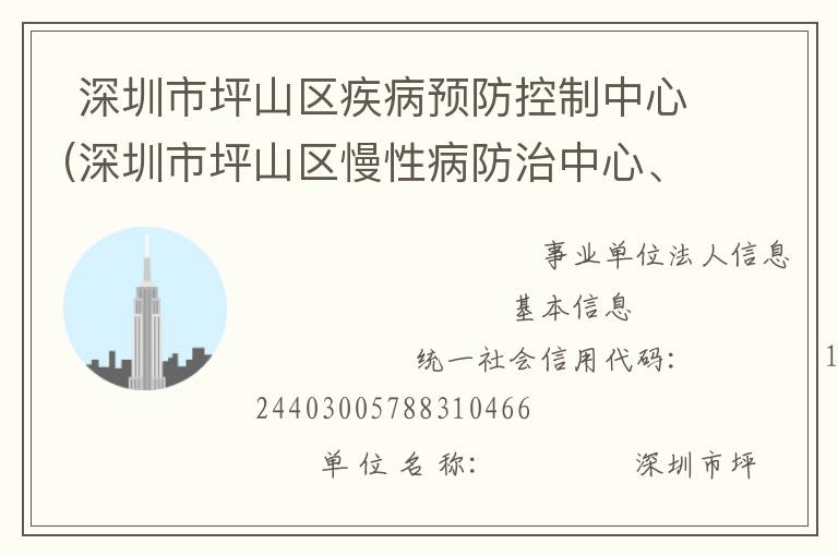  深圳市坪山區(qū)疾病預(yù)防控制中心(深圳市坪山區(qū)慢性病防治中心、深圳市坪山區(qū)健康教育研究所、深圳市坪山區(qū)精神衛(wèi)生中心、深圳市坪山區(qū)職業(yè)病防治所)