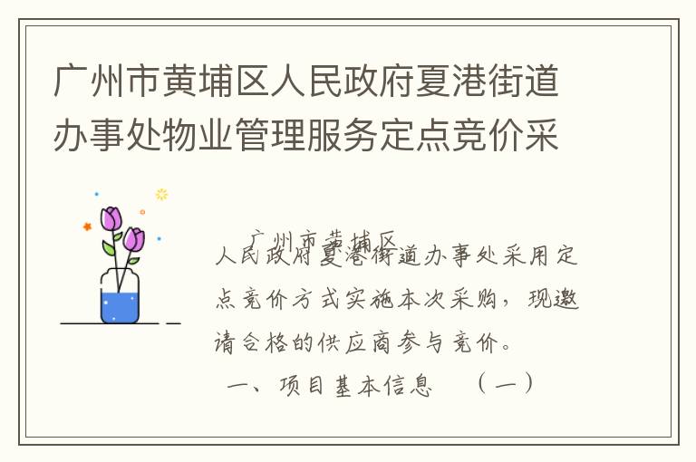 廣州市黃埔區(qū)人民政府夏港街道辦事處物業(yè)管理服務(wù)定點(diǎn)競價(jià)采購公告