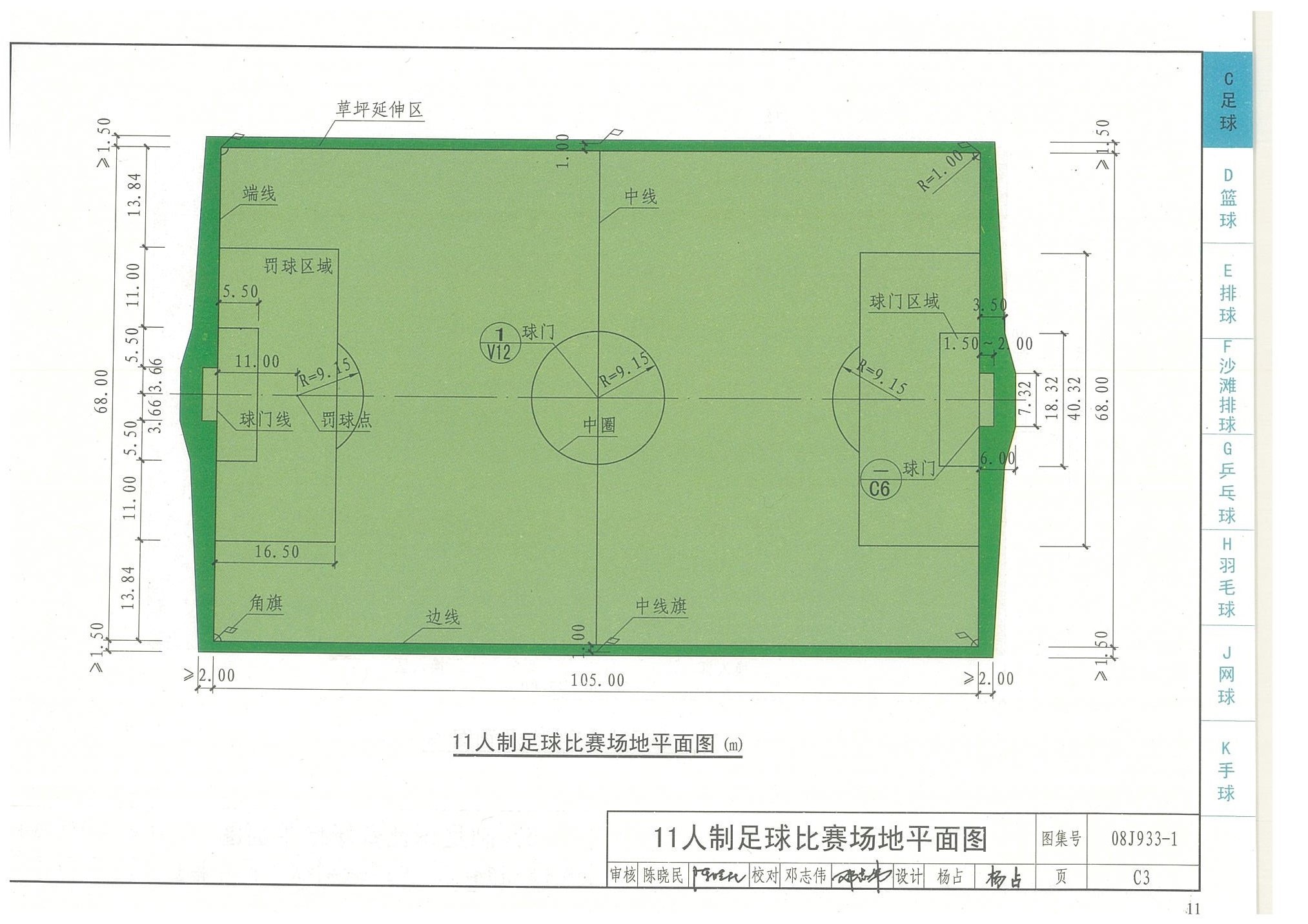 11人制足球比賽場(chǎng)地平面圖-國(guó)家建筑標(biāo)準(zhǔn)設(shè)計(jì)圖集08J933-1